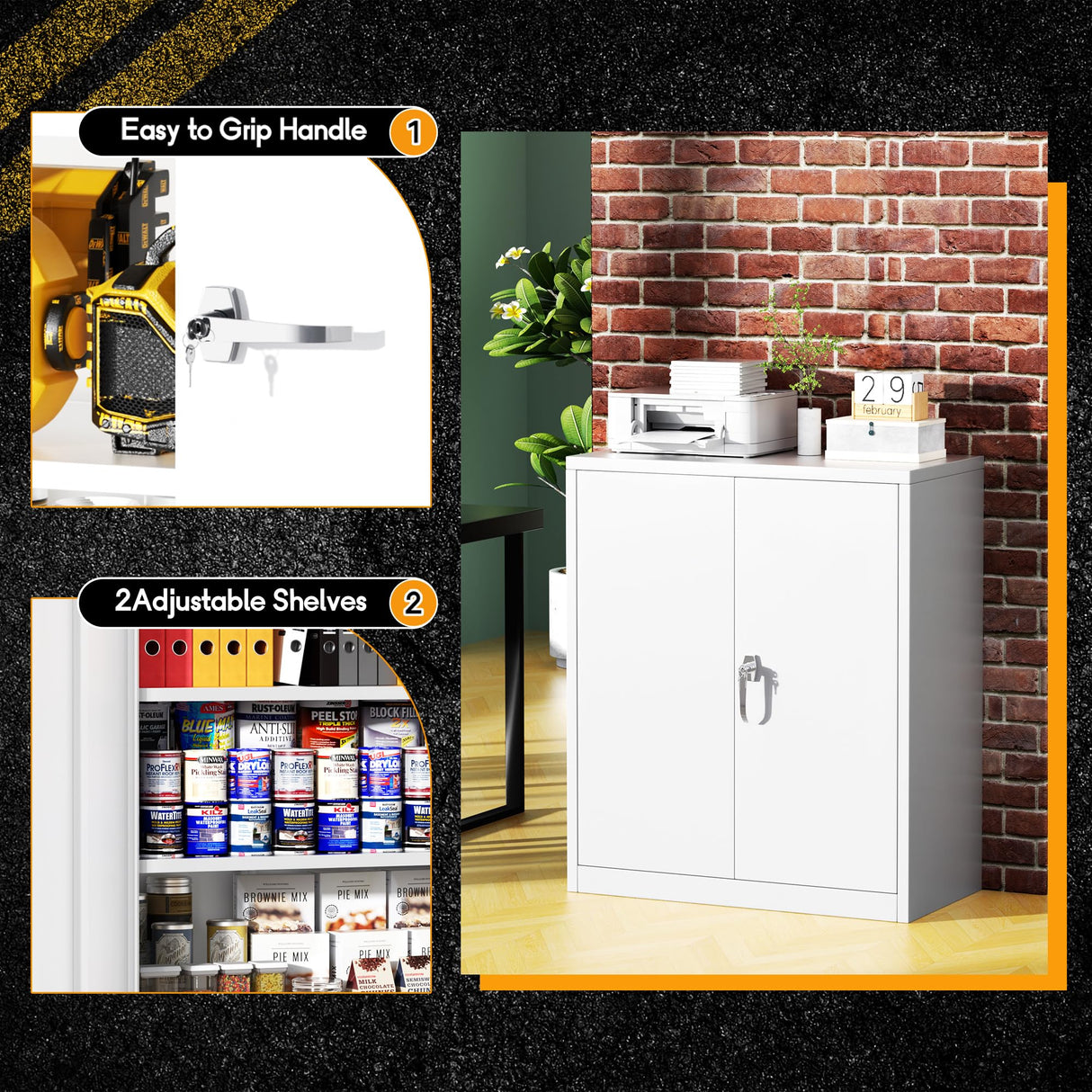 Greenvelly Metal Storage Cabinet with Lock,36" White Lockable Storage Cabinet with Doors and Adjustable Shelves, Locking File Cabinet for Garage,Home,School,Pantry Greenvelly