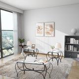 FILINGSKY 3-Piece Coffee Table Set, Tempered Glass Surface Living Room Sets, Coffee Table & 2 End Side Table, Metal Frame for Living Room, Home Office FILINGSKY