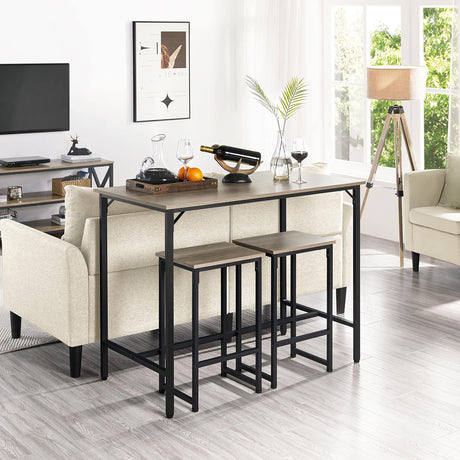 Yaheetech 3 Piece Industrial Bar Table Set with Backless Stools - Stylish Counter Height Kitchen Furniture for Small Spaces Yaheetech