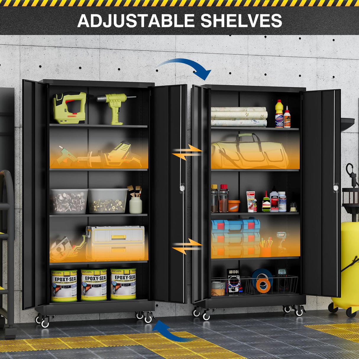 Fesbos Metal Rolling Storage Cabinet-74.6” Tall Steel File Cabinets with Wheels Lockable Doors and Adjustable Shelves-Black Steel Storage Cabinet for Home, School, Office, Garage Fesbos