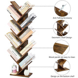 Hoctieon 10 Tier Tree Bookshelf, 10 Shelf Bookcase, Free Standing Tree Bookcase, Display Floor Standing Shelf for Books, Book Organizer Shelves for Home Office, Living Room, Bedroom, Rustic Brown Hoctieon