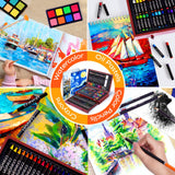 145 Piece Deluxe Art Set with 2 x 50 Sheet Drawing Pad, Art Supplies Wooden Art Box, Drawing Painting Kit with Crayons, Oil Pastels, Colored Pencils, Creative Gift Box for Adults Artist Beginners COOL BANK