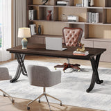 Tribesigns 63 Inch Executive Desk, Large Office Computer Desk with Thick Wooden Tabletop and Metal Frame, Modern Simple Workstation Writing Table Study Desk for Home Office, Walnut Brown Tribesigns