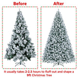 Yaheetech 9ft Pre-lit Artificial Christmas Tree with Incandescent Warm White Lights, Snow Flocked Full Prelighted Xmas Tree W/2084 Branch Tips, 900 Incandescent Lights & Foldable Stand, Green & White Yaheetech