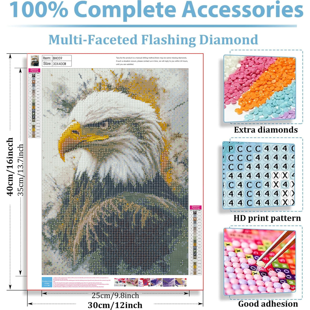 DFPSCLLA 5D Diamond Painting Kits for Adults Beginners,Bald Eagle Diamond Art Kit, DIY Full Round Drill Diamond Dot Gem Art Kits for Adults, Home Wall Decor 12x16 Inch DFPSCLLA