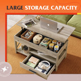 WLIVE Lift Top Coffee Table for Living Room,Coffee Table with Storage,Hidden Compartment and Metal Frame, Central Table for Reception Room,Grey WLIVE