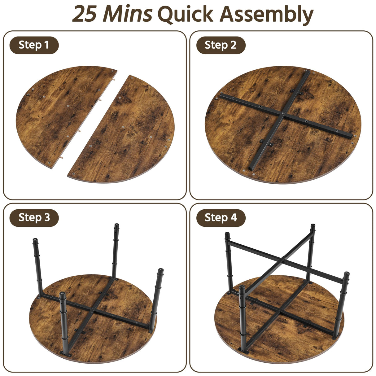 Yaheetech Round Coffee Table, Small Coffee Table with Sturdy Metal Legs for Living Room, Rustic Wood Circle Tables Easy to Assemble, 31.5 x 17.7 Inches Yaheetech