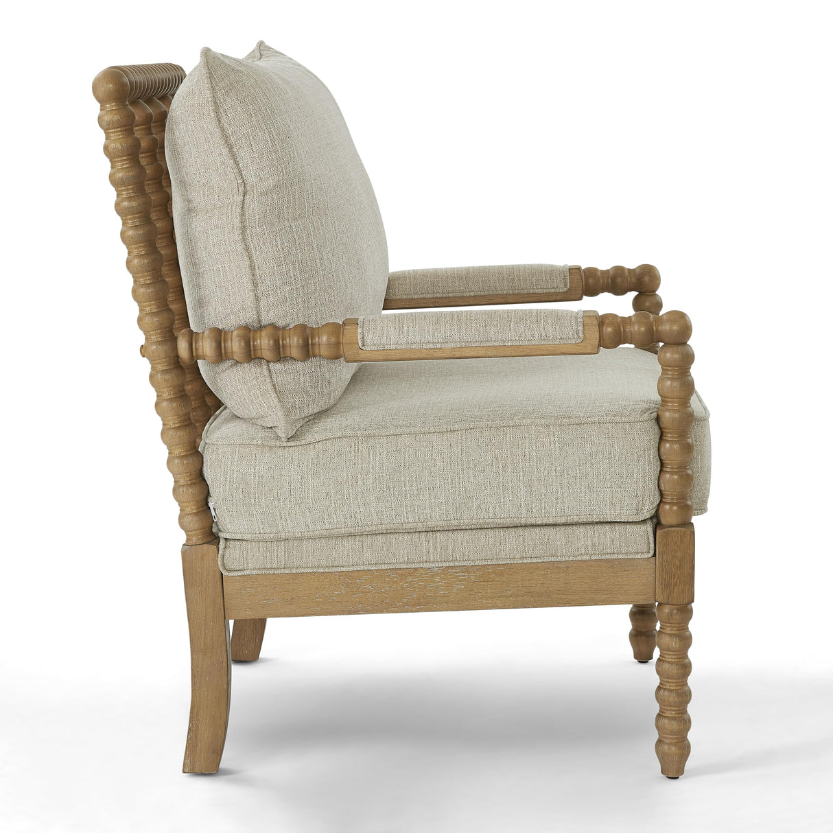 Morden Fort Linen Fabric Spindle Accent Chair with Wood Frame, French Style Accent Chairs with Padded Spring Seat and Armrest Pads, Brushed Base for Living Room Bedroom Farmhouse Office Balcony(Beige) Morden Fort