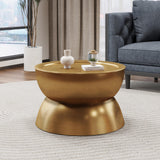Merax Metal Hammered Coffee Table 24.25" Round Tabletop, Modern Iron Hourglass Coffee Table for Living Room, No Assembly Required, Bear 150lbs, Gold Merax