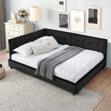EYATZO Full Size Daybed L-Shaped, Modern Velvet Upholstered Sofa Day Bed Frame with Wood Slats for Living Room Bedroom Guest Room, No Box Spring Needed, Black EYATZO