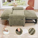 Sunny Heart Chenille 3 in 1 Convertible Sleeper Sofa Bed, Pull Out Couch Bed with USB Ports, Reclining Backrest, Side Pockets, Tool-Free Assembly, Loveseat Perfect for Living Room, Green Sunny Heart