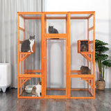 COZIWOW 70" Wooden Extra Large Outdoor Cat Cage Catio with Perche&Condo, Assembled Play Run Cat Enclosure Indoor Kitty Window Kennel with Waterproof Roof, 7 Platforms & 2 Resting Box（Orange） COZIWOW