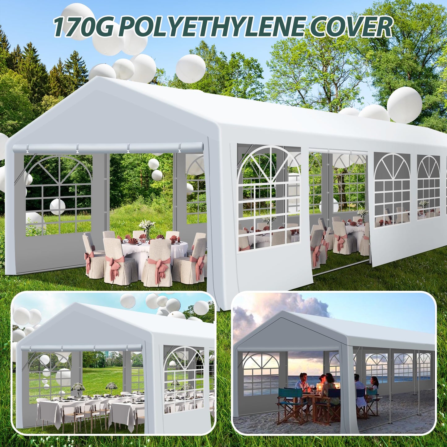 QZEN 20'x40' Party Tent Canopy, Heavy Duty Wedding Tent with Removable Sidewall & 4 Sand Bags, Outdoor Event Tent for Wedding, Birthday Party (20' x 40')