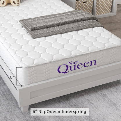 NapQueen 6 Inch Innerspring Full Size Medium Firm Support Relief Mattress, Bed in a Box,White