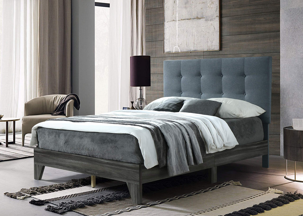 Hodedah Bed with Upholstered Headboard and Wooden Frame Platform, Twin, Grey (HI681 Twin Grey) Hodedah