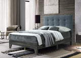 Hodedah Bed with Upholstered Headboard and Wooden Frame Platform, Twin, Grey (HI681 Twin Grey) Hodedah