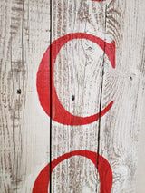 Rockin' Wood Indoor Outdoor Welcome Sign 5 Foot Vertical Rustic Reclaimed Wood Farm House Style for Front Door or Porch, Whitewash with Red Lettering Rockin' Wood