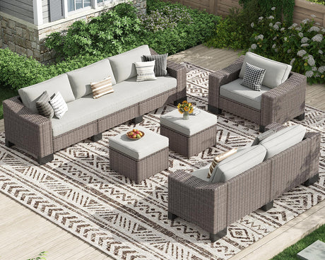 ZIENLIFE Patio Furniture Set, 8 Piece All-Weather PE Wicker Sectional Sofa with 5.9" Wide Armrest, Waterproof Cushions & Ottomans with Modular Outdoor Couch for Backyard, Deck, Garden ZIENLIFE