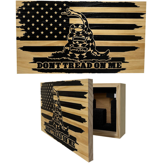 Bellewood Designs Dont Tread On Me American Flag Wall-Mounted Secure Gun Cabinets & Safes (Distressed) - WoodArtSupply