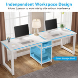 Tribesigns 78 Inches Computer Desk, Extra Large Two Person Office Desk with Shelf, Double Workstation Desk for Home Office(White) Tribesigns