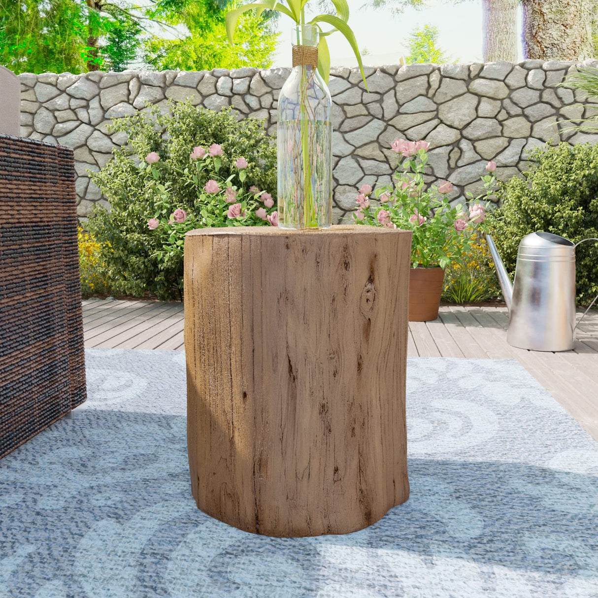 AQUILLA Rustic Stump Side Table, Brown Wood-Look End Table, Stump Accent Side Table Stool for Living Room AQUILLA