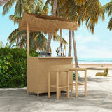 Grand patio Outdoor Tiki Bar Set with Widen Ceramic Top (42" W), Phuket 3-Piece Wicker Islander Tiki Bar and 2 Stools Storage for Garden, Natural Grand patio