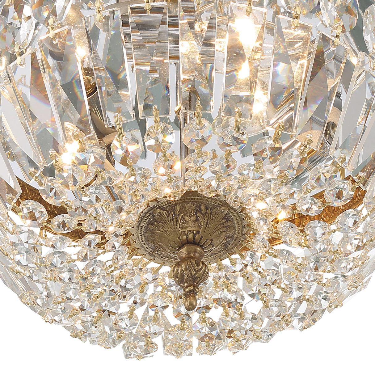 Crystorama 3 Light Clear Italian Crystal Olde Brass Flush Mount Crystorama