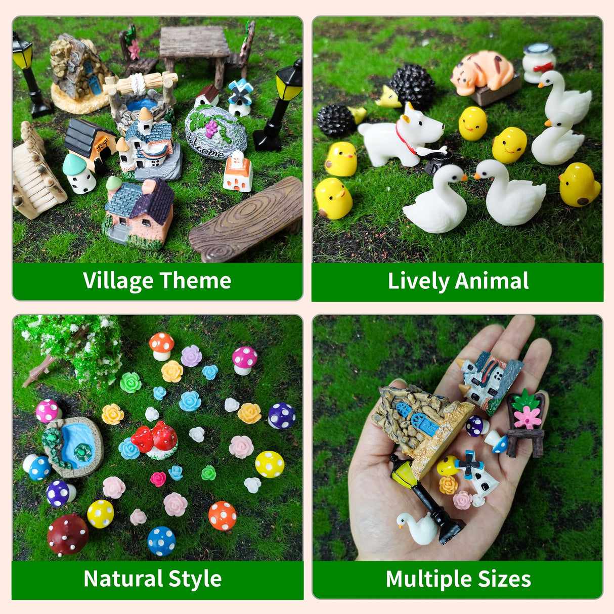 67PCS Cute Fairy Garden Accessories Miniature Figurines Mini Resin Animals Flower Tree House Bridge Mini Figurines Micro Landscape Decoration Fairy Garden Potted Plant Terrarium Decor Outdoor RFSRZ