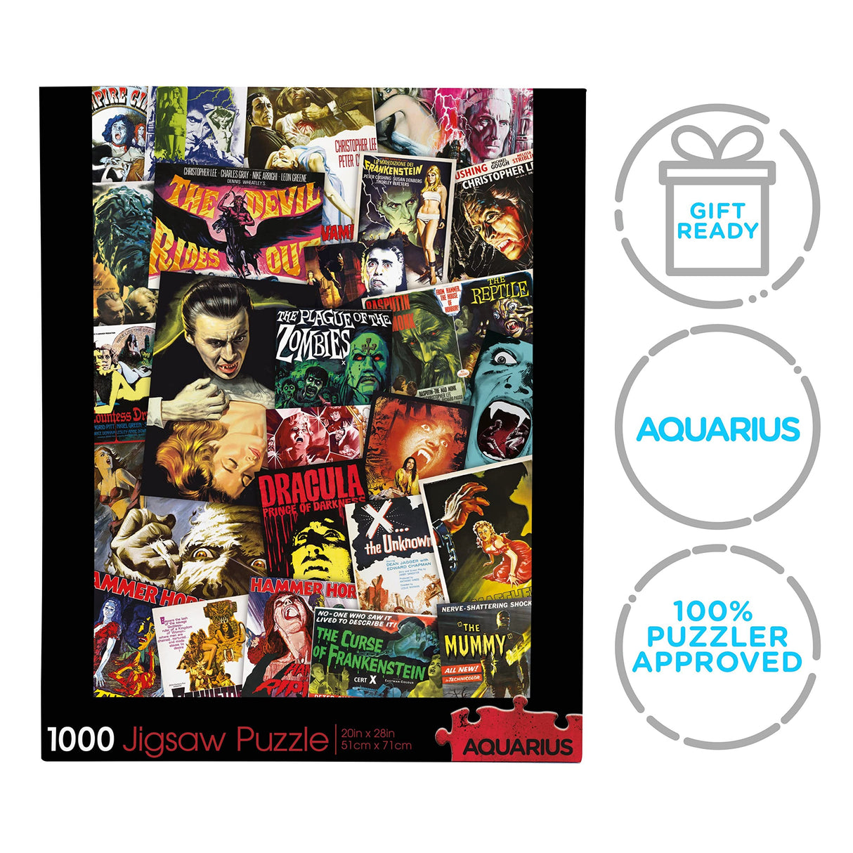 AQUARIUS Hammer Classic Horror Movies Collage (1000 Piece Jigsaw Puzzle) - Glare Free - Precision Fit - Virtually No Puzzle Dust - Officially Licensed Hammer Merchandise & Collectibles - 20x28 Inches AQUARIUS