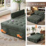 UXENAFANA Sofa Bed, Loveseat 3-in-1 Sleeper Sofa with Pull Out Bed, Pockets and USB, Modern 2 Seater Convertible Small Couch for Living Room Bedroom Apartment (Green, Corduroy) UXENAFANA