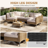 SunloungeCo 7-Piece Patio Furniture Set, Outdoor Wicker Sectional Sofa with Coffee Table, Anti-Slip & Thick All-Weather Cushions for Sunroom,Garden,Backyard, Beige SunloungeCo