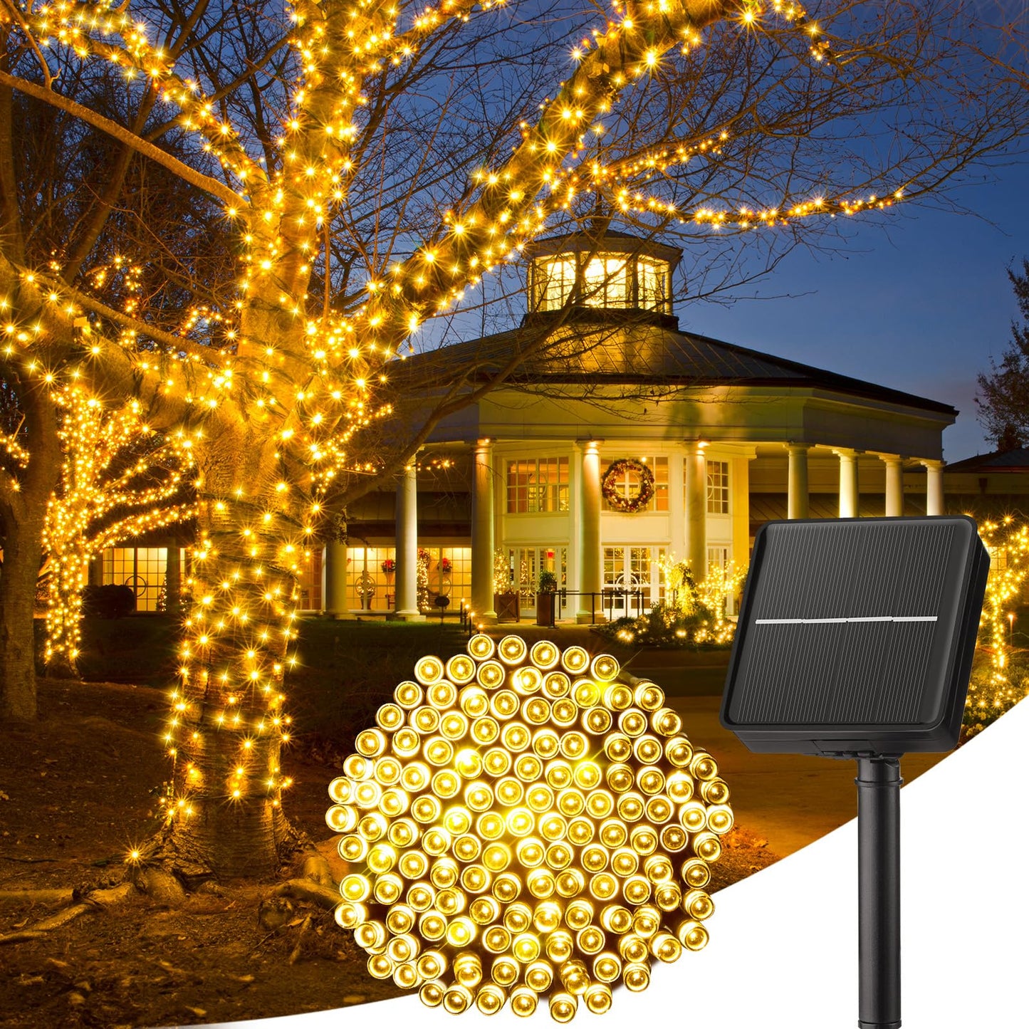 Minetom Solar String Lights for Outside - 40 FT 100 LED Christmas Solar String Lights with 8 Lighting Modes, IP65 Waterproof Solar Lights Outdoor, Solar Lights for Outside Tree Party Decor, Warm White