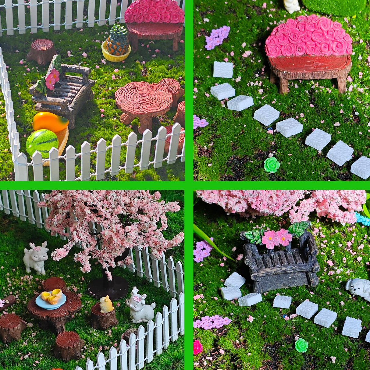 Kai Dream Fairy Garden Kit, 118Pcs Miniature Resin Figurines, Fake Fence, Flower Decor for Outdoor Fairy Garden Kai Dream