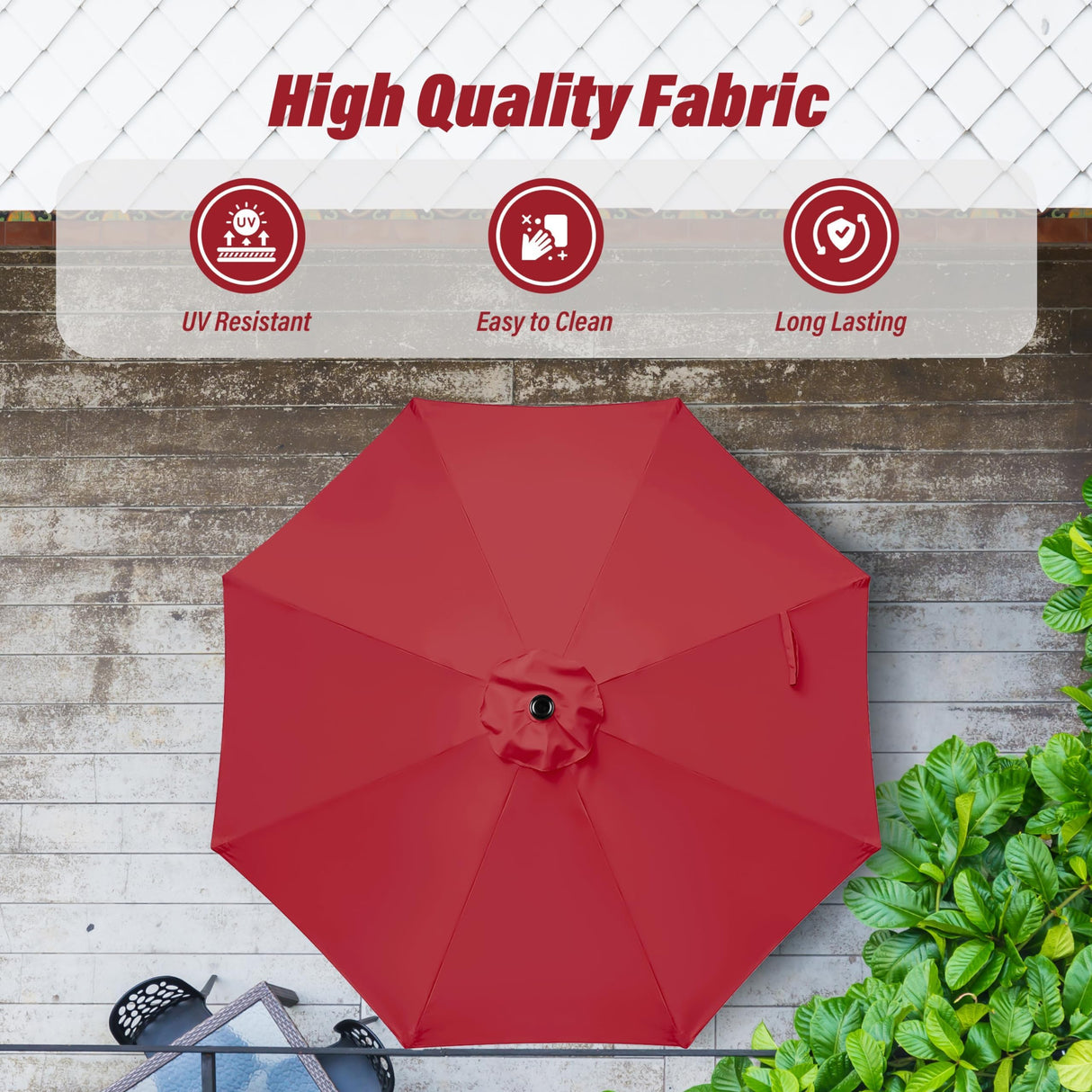 Simple Deluxe 9FT Outdoor Patio Umbrella Table Market Umbrella with Push Button Tilt and Crank and 50lbs Base Stand, for Garden, Lawn, Deck, Backyard, Pool, Red Simple Deluxe