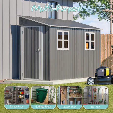 4x10FT Metal Shed with Floor Frame, Lean to Shed with 2 Windows, Outdoor Storage Shed for Garden Backyard Patio, Outside Large Tool Shed for Tools& Bicycle Storage Mulcoony