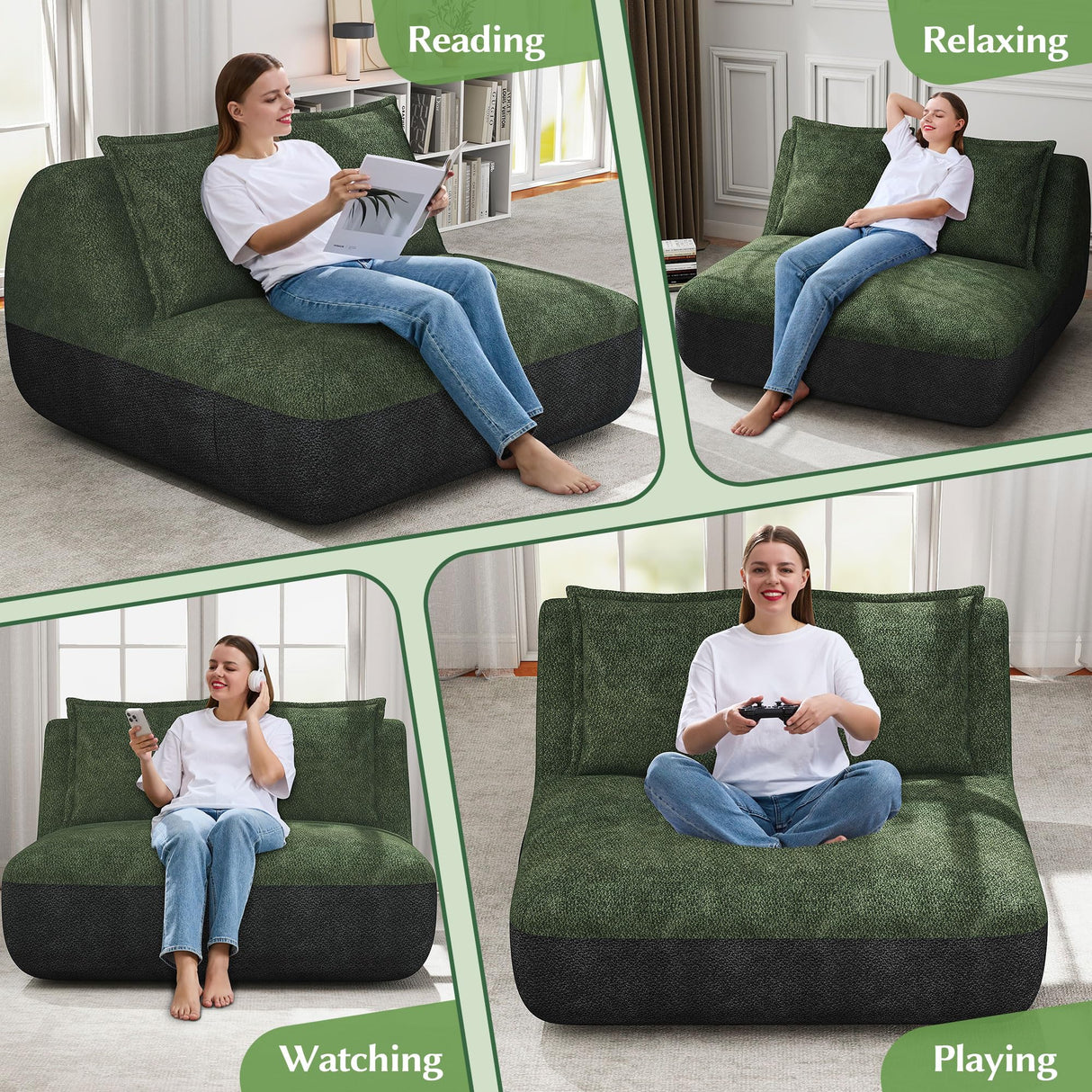 Hobestluk Small Sofa Small Couches for Living Room, Comfy Memory Foam Couch, Mini Sofa with Side Pocket for Living Room, Bedroom (Grey+Green) Hobestluk