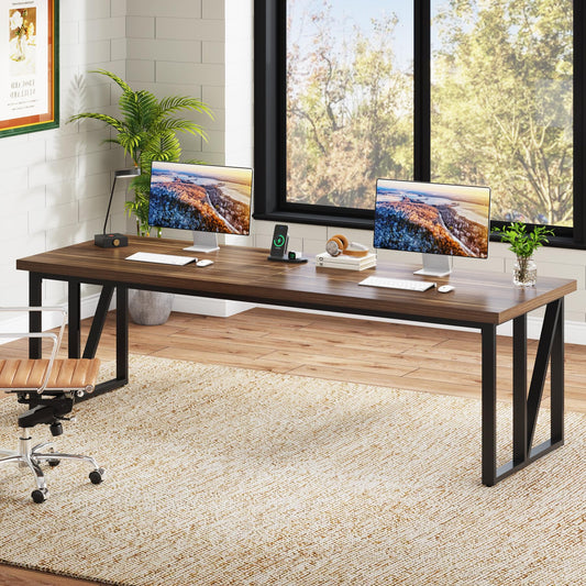 Tribesigns 2 Person Computer Desk: 78.7 Inches Extra Long Double Desk, Large Wood Home Office Desk, Industrial Craft Study Writing Table, Workstation Office Business Furniture, Brown - WoodArtSupply