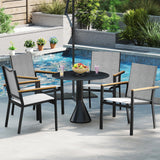 DWVO Stackable Patio Chairs Set of 2, All-Weather Patio Seating with Olefin Fabric and Faux Wood Armrests, Black & White Plaid Pattern DWVO