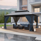 Kurapika 12' x 16' Hardtop Outdoor Metal Gazebo with Galvanized Steel Double Roof Canopy, Curtain and Netting, Aluminum Permanent Pavilion Gazebo, Navy Blue Kurapika