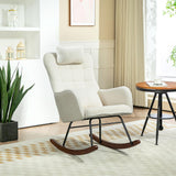 HOMCOM Upholstered Rocking Chair with Headrest and Lumber Pillow, Teddy Fleece Modern Rocker Chair with High Back, Steel Frame and Beech Wood Base for Living Room, Bedroom, Cream White HOMCOM