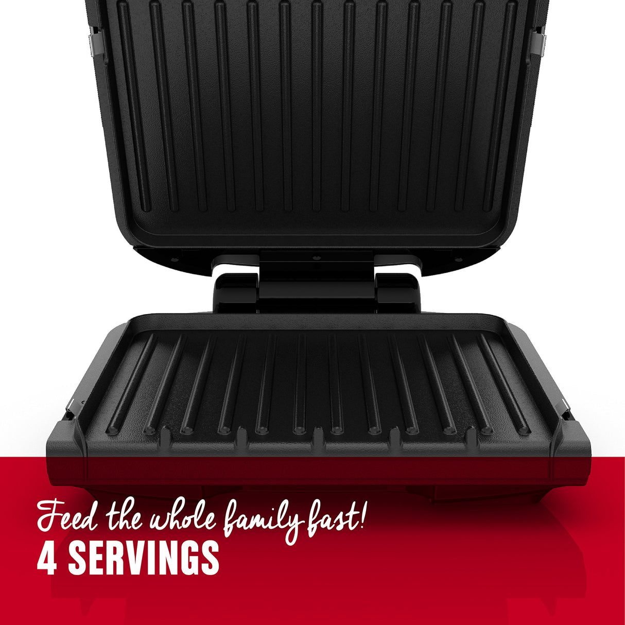 George Foreman 4-Serving Removable Plate Electric Grill and Panini Press, George Tough Non-Stick Coating, Drip Tray Catches Grease, Black George Foreman