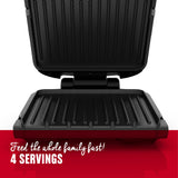 George Foreman 4-Serving Removable Plate Electric Grill and Panini Press, George Tough Non-Stick Coating, Drip Tray Catches Grease, Black George Foreman