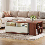 Tribesigns Extendable Coffee Table with 2 Storage Drawers, Reversible Living Room Table with Shelves and Adjustable Top, Large Center Table for Living Room, White/Walnut (43" to 75" Adjustable Length) Tribesigns