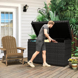 YITAHOME 230 Gallon Wicker Deck Box, XXL All-Weather Outdoor Storage Box, Rattan Storage Bin for Patio Furniture, Outdoor Cushions, Pool Storage and Garden Tools - Black YITAHOME