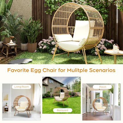 Brafab Outdoor Egg Chair, Oversized Wicker Patio Chairs with 6.69'' Cushions, 350LBS Capacity, Indoor Round Rattan Nest Chair with Stand, Easy Assembly Boho Chair for Living Room, Porch, Backyard