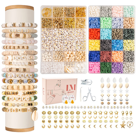 Lynnmos Clay Beads 8000 Pcs 2 Boxes Bracelet Making Kit - 24 Colors Polymer Clay Beads for Bracelet Making Set - Heishi Disc Beads for Jewelry Making kit with Charms and Gift Pack for Girls Lynnmos