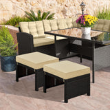 Yaheetech Wicker Ottomans, Set of 2 Footrest with Removable Cushion, 2pcs PE Rattan Side Table Additional Seating Multipurpose Outdoor Furniture for Patio, Backyard, Brown/Khaki Yaheetech