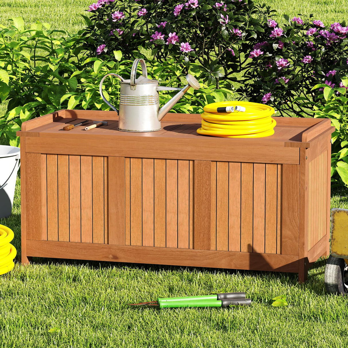 Tangkula 58 Gallon Wood Outdoor Storage Box, 3-in-1 Patio Storage Bench with Flip Top for Cushions, Pool Supplies, Gardening Tools, Outdoor Deck Box for Garden, Backyard, Poolside Tangkula