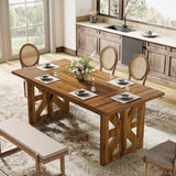 Tribesigns 62.4" Farmhouse Dining Table for 4-6 People, Rectangular Wooden Kitchen Dinner Table with Double Robust Pedestal for Dining Room, Living Room, Kitchen, Brown Tribesigns