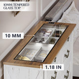 Lareth Farmhouse 6 Drawer Dresser for Bedroom 47 inch Wooden Double Chest of Drawers with Glass Top LED Lights Charging Station One Hidden Drawer Closet Dresser Tv Stand for Living Room, Antique White Lareth